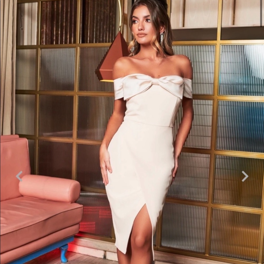 Champagne bow midi dress